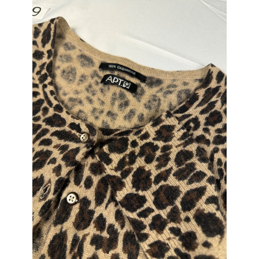 Apt. 9 Womens 100% Cashmere Leopard Print Button Front Cardigan Sweater Large